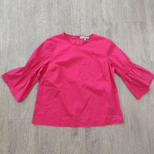 Marled Fuschia Pink Cotton Blend 3/4 Bell Sleeve Blouse